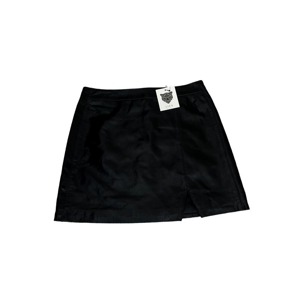 NEW Lita By Ciara Revolve 100% Lamb Leather Black Skirt - Picture 3 of 6